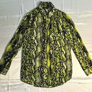 Mesh Snake-Patterned Neon Button-Down SZ S